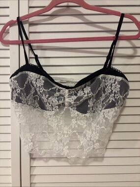 Black & White Lace Bralette Crop Top - Women Intimates
